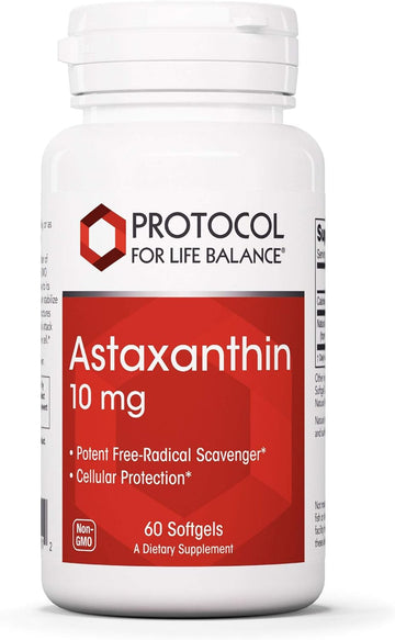 Protocol Astaxanthin 10mg Softgels - Supports Cellular Health* - Carotenoid Astaxanthin Supplements - Non-GMO & Dairy Free - 60 Softgels