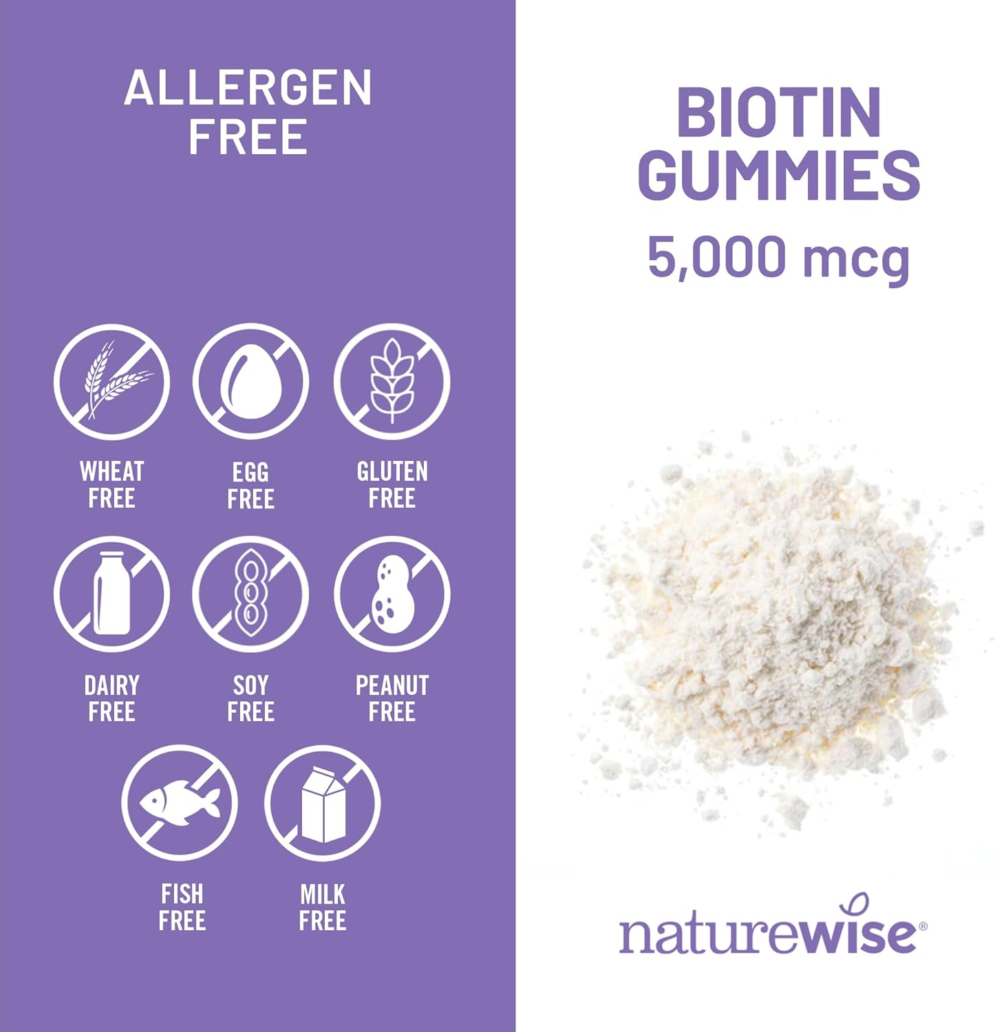Naturewise Biotin Gummies - Supports Healthy Hair, Skin And Strong Nails - Vitamin B7 5000Mcg - Natural Beauty - Strawberry-Kiwi Flavor - Vegan, Non-Gmo, Gluten Free - 180 Count[90 Day Supply]