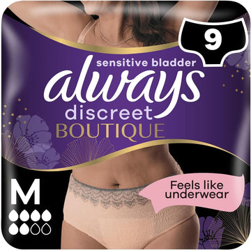 Always Discreet Boutique Incontinence Pants Women, Medium, Plus, 9 High Absorbency Pants, Odour Neutraliser, Dress Size 10-16, For Sensitive Bladder