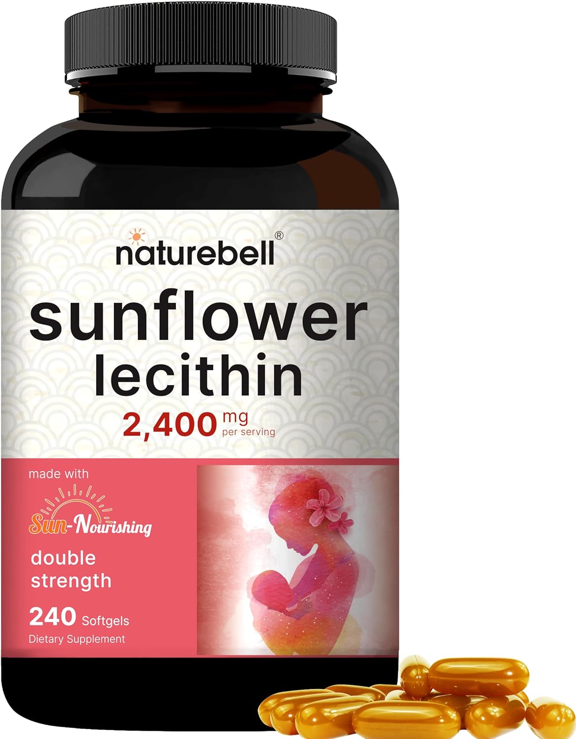 Naturebell Sunflower Lecithin 2,400Mg, 4 Months Supply, 240 Softgels | Infused With Non-Gmo Sunflower Seed Oil – Rich In Phosphatidyl Choline – No Soy, No Gluten