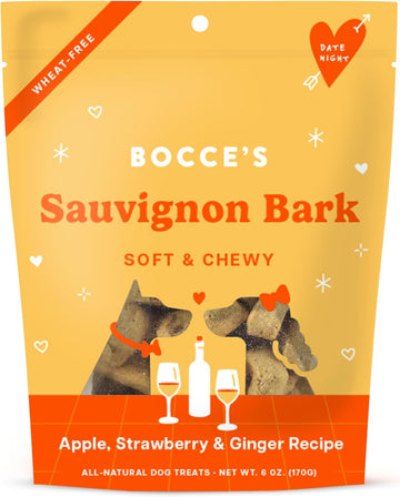 Bocce'S Bakery Sauvignon Bark Treats For Dogs, Wheat-Free Everyday Dog Treats, Made With Real Ingredients, Baked In The Usa, All-Natural Soft & Chewy Cookies, Apple, Strawberry, & Ginger, 6 Oz