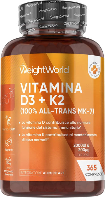 Vitamin D3 + K2 Tablets | 2000Iu Vitamin D3 (Cholecalciferol) | 200Mcg Vitamin K2 (Menaquinone) | With 100% All-Trans Mk-7 | 365 Vegan Tablets | 6Mm Micro-Tablet | 1 Year Supply