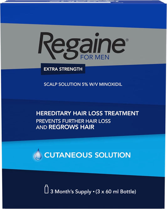Regaine For Men Extra Strength Scalp Solution For Hair Regrowth (3X 60Ml) With 5Percent Minoxidil, Cutaneous Solution, Male Pattern Hair Loss (Pack Of 2)