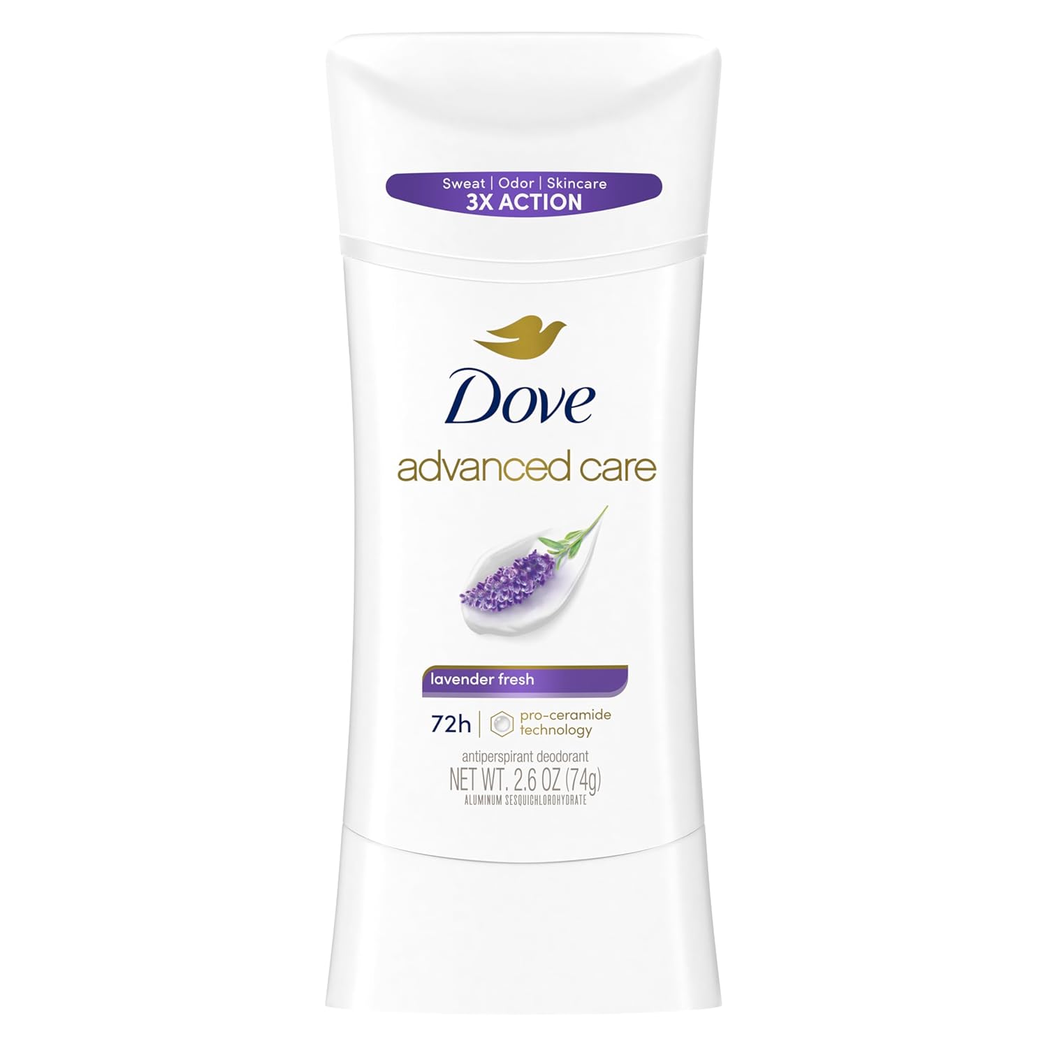 Dove Advanced Care Antiperspirant Deodorant Stick Lavender Fresh For Helping Repair Skin Barrier After Shaving, With 72-Hour Sweat & Odor Protection, 2.6 Oz
