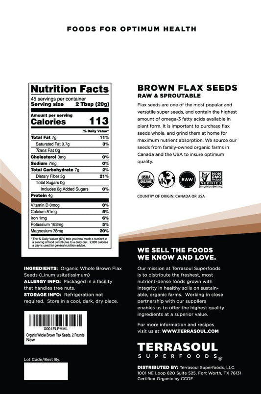 Terrasoul Superfoods Organic Brown Flax Seeds, 6 Lbs (3 Pack)