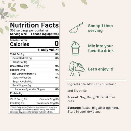 Golden Monk Fruit Sweetener With Erythritol, 4 Pounds - No After Taste - Brown Sugar Substitute, Keto Diet Friendly, Zero Calorie, Natural Sweetener For Drinks, Coffee, Tea, Cookies, No-Gmo, Vegan