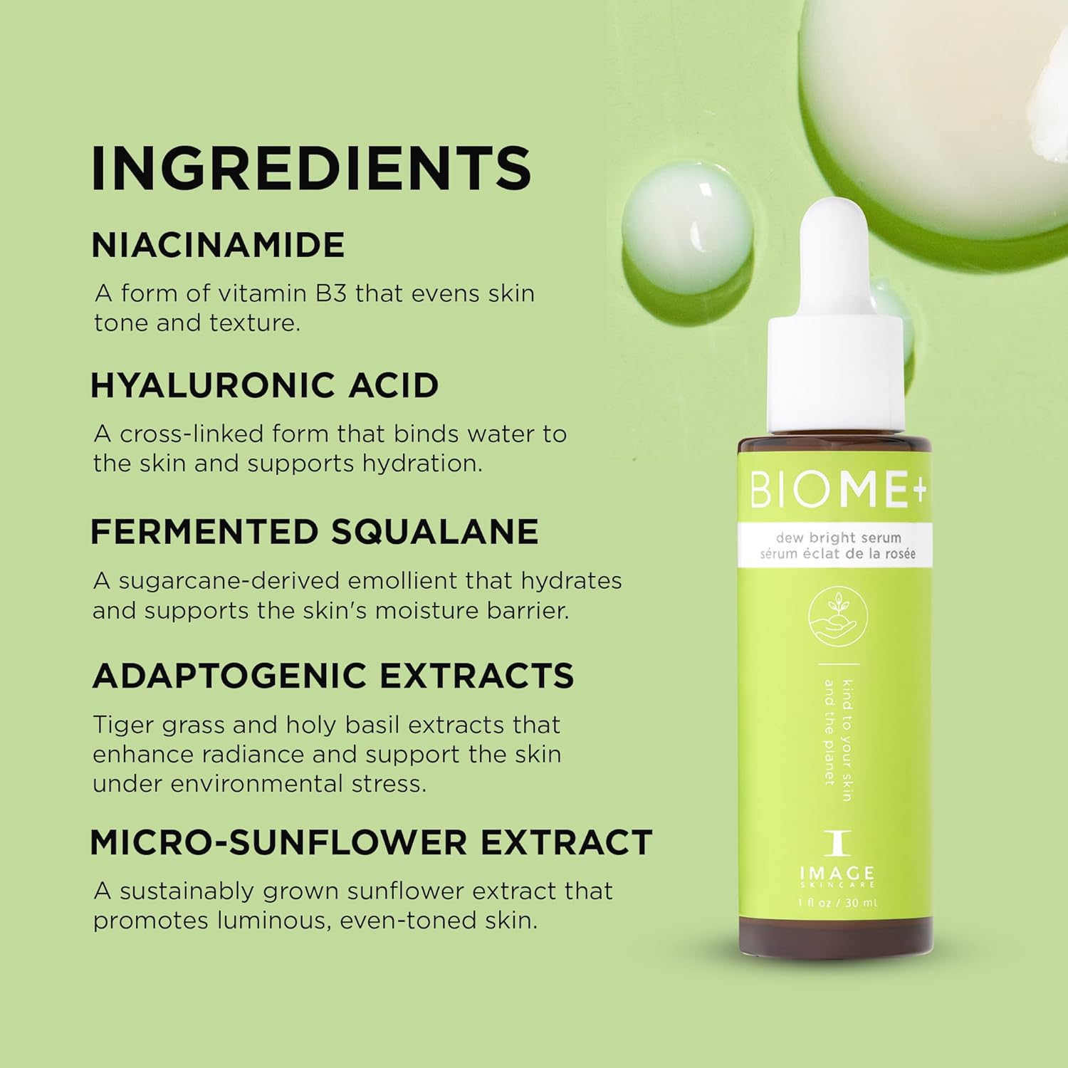 Image Skincare, Biome+ Dew Bright Serum, Microbiome Friendly Facial Serum, Boosts Luminosity And Enhances Elasticity, 1 Fl Oz : Beauty & Personal Care