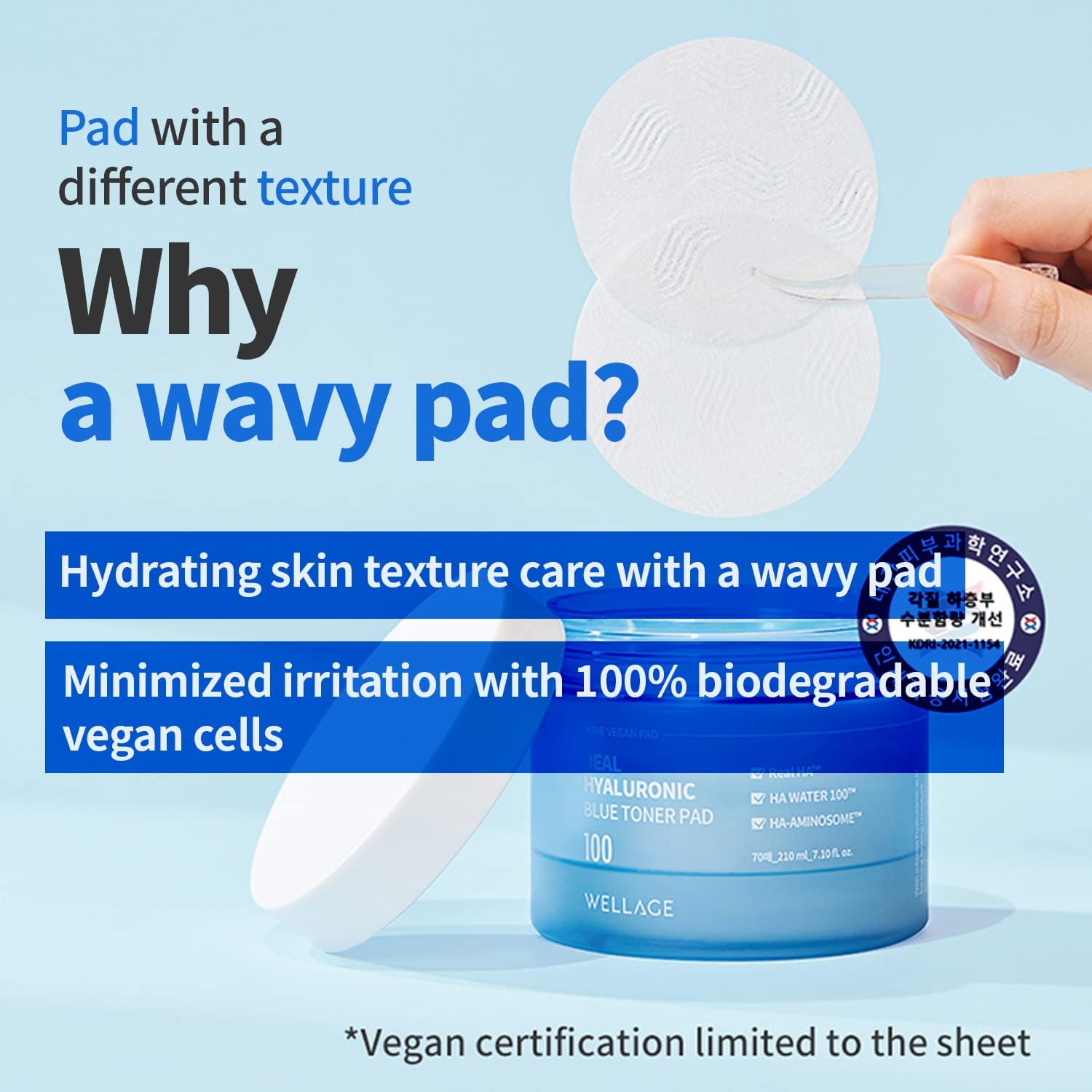 Wellage Real Hyaluronic Blue Toner Pad – Quick Soothing & Moisturizing Face Pads With Hyaluronic Water - Irritation Free Exfoliating Toner Pads For Skin Smooth, 70 Sheets