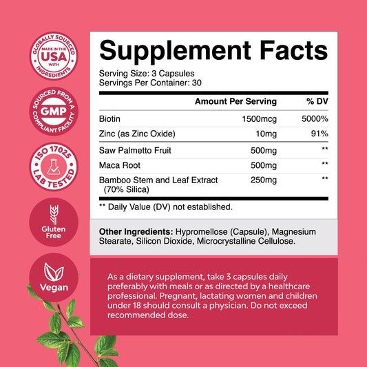 Extra Strength Saw Palmetto for Women - DHT Blocker Thickening Hair Vitamins for Hair Loss - 500mg Pure Saw Palmetto Capsules with Maca Root & Biotin for Stronger Thicker Faster Hair Growth