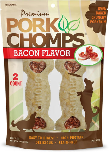 Pork Chomps Dog Chews, 4-Inch Crunchy Bones, Bacon Flavor, 2 Count