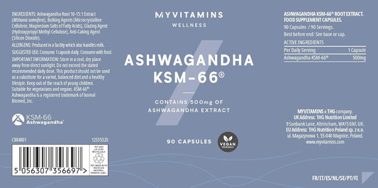 Myprotein Ashwagandha Ksm66 Capsules, Full-Spectrum Root Extract, High Potency, Natural Stress Relief, Enhanced Mood, Immune Support, Non-Gmo, Vegan - 90 Capsules