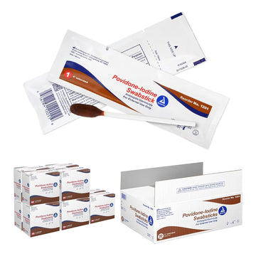 Dynarex Povidone Iodine Swabsticks, Swabstick Packaged In Individual Foil Pack, Antiseptic For Skin Preparation, Brown, 1 Case Of 500 Dynarex Povidone Iodine Swabsticks, (10 Boxes Of 50)