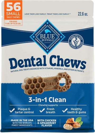 Blue Buffalo Dental Chews Small Natural Dog Treats, Chicken & Spearmint 22.6-Oz Bag (56 Count)