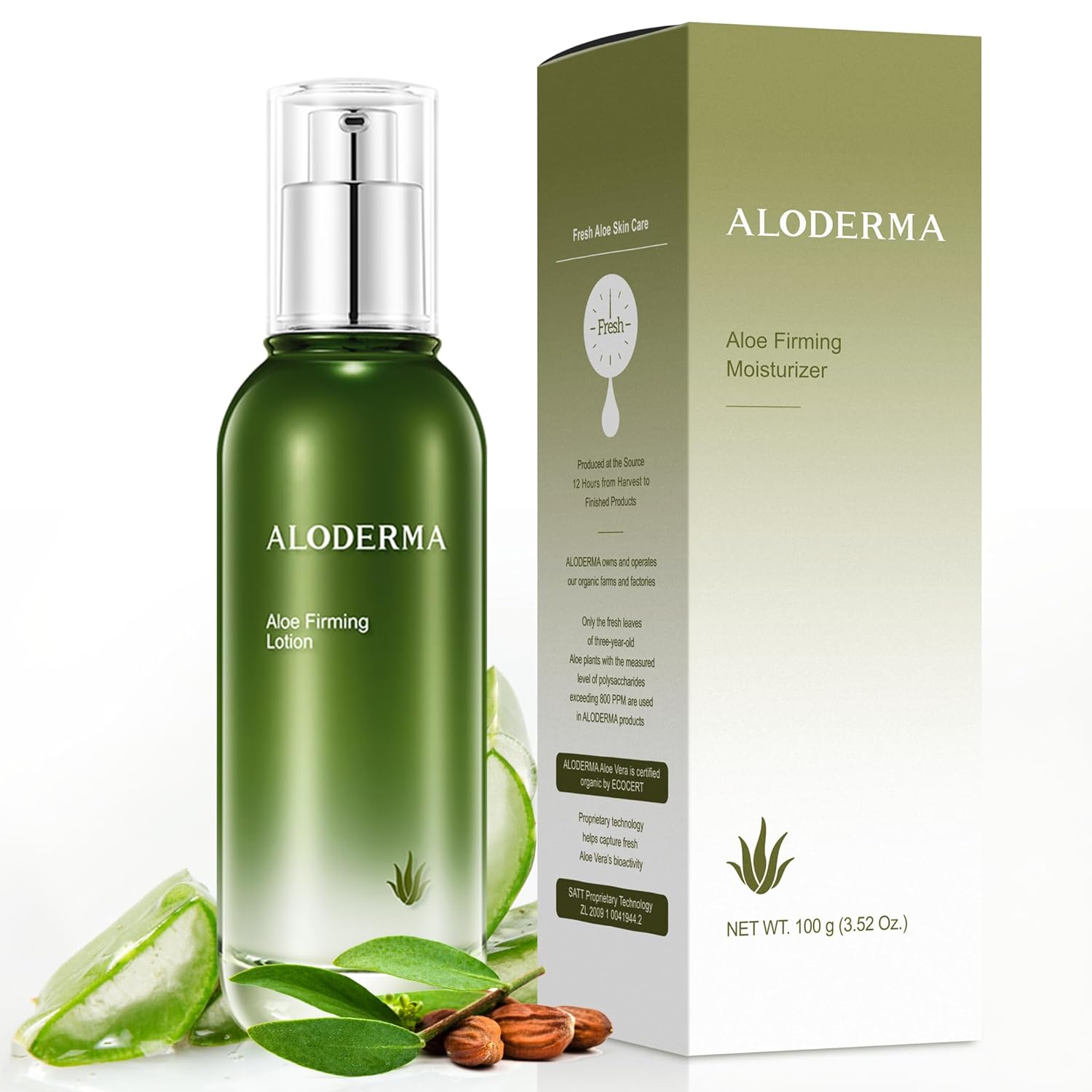 Aloderma Aloe Vera Firming Facial Moisturizer with 76% Organic Ingredients - Nourishing & Replenishing - Natural Face Lotion for Aging Skin - Smooths the Appearance of Fine Lines & Wrinkles, 3.5oz