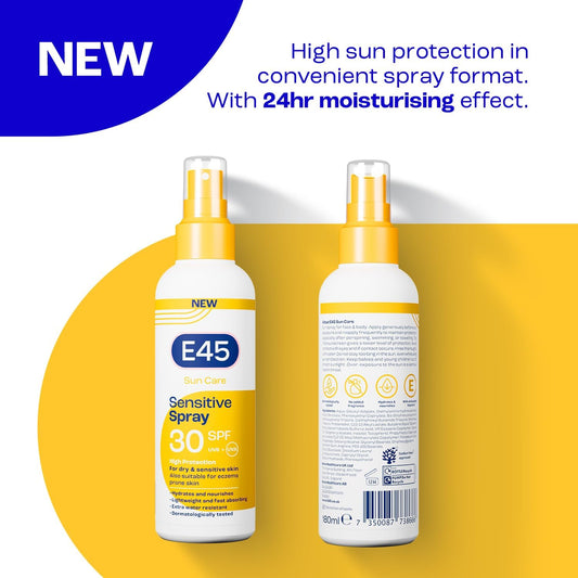 E45 Sunscreen Spray For Sensitive Skin Spf 30 - Hydrating Sun Protection With High Uva And Uvb - Instantly Moisturising For Dry Skin, Sensitive Skin And Eczema Prone Skin - 180 Ml