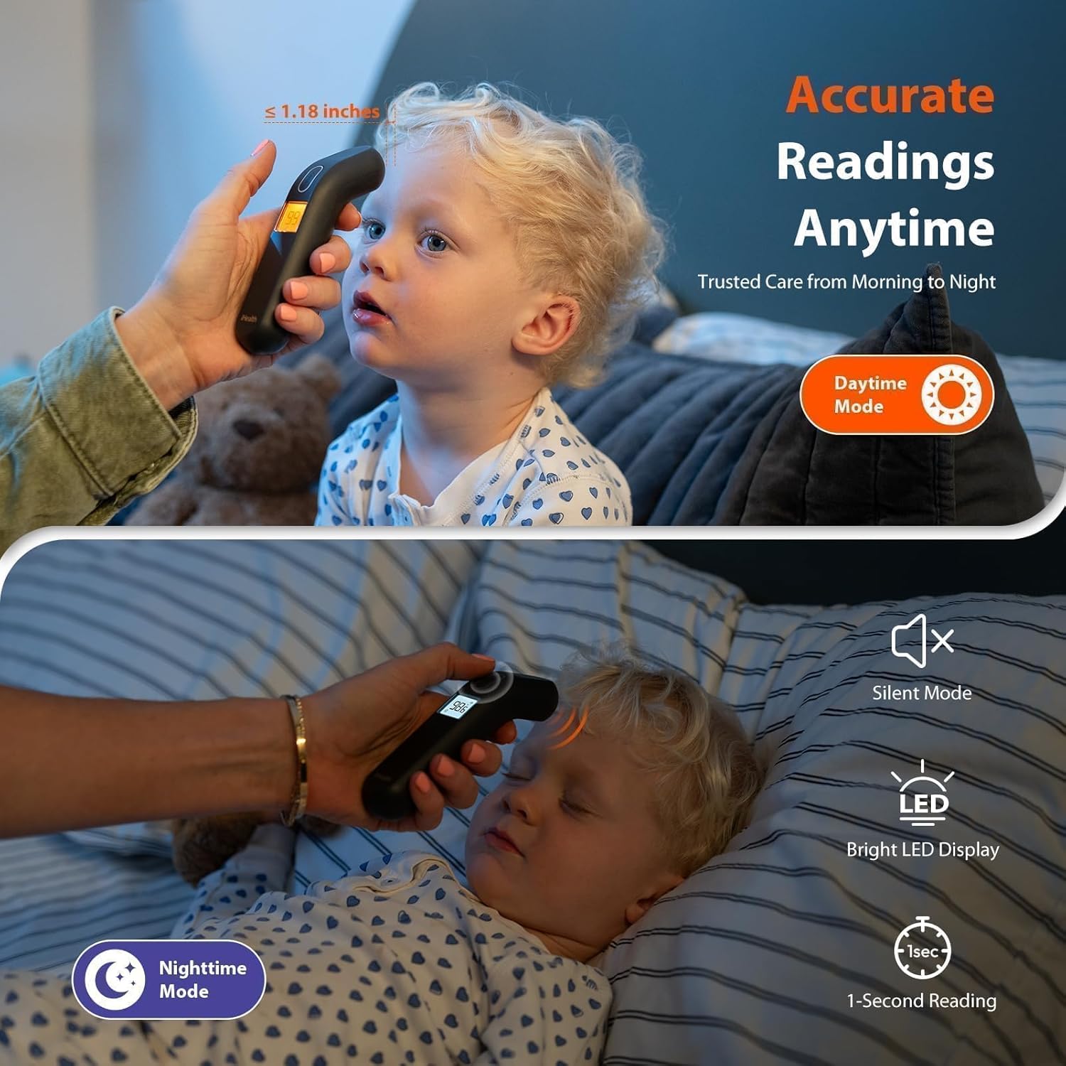 Ihealth Touchless Thermometer For Adults And Kids, Fsa/Hsa Eligible, Color-Coded Alert & Silent Mode, 1-Second Accurate Fever Check, Portable For Home, Travel Use - Pt2L Black : Baby