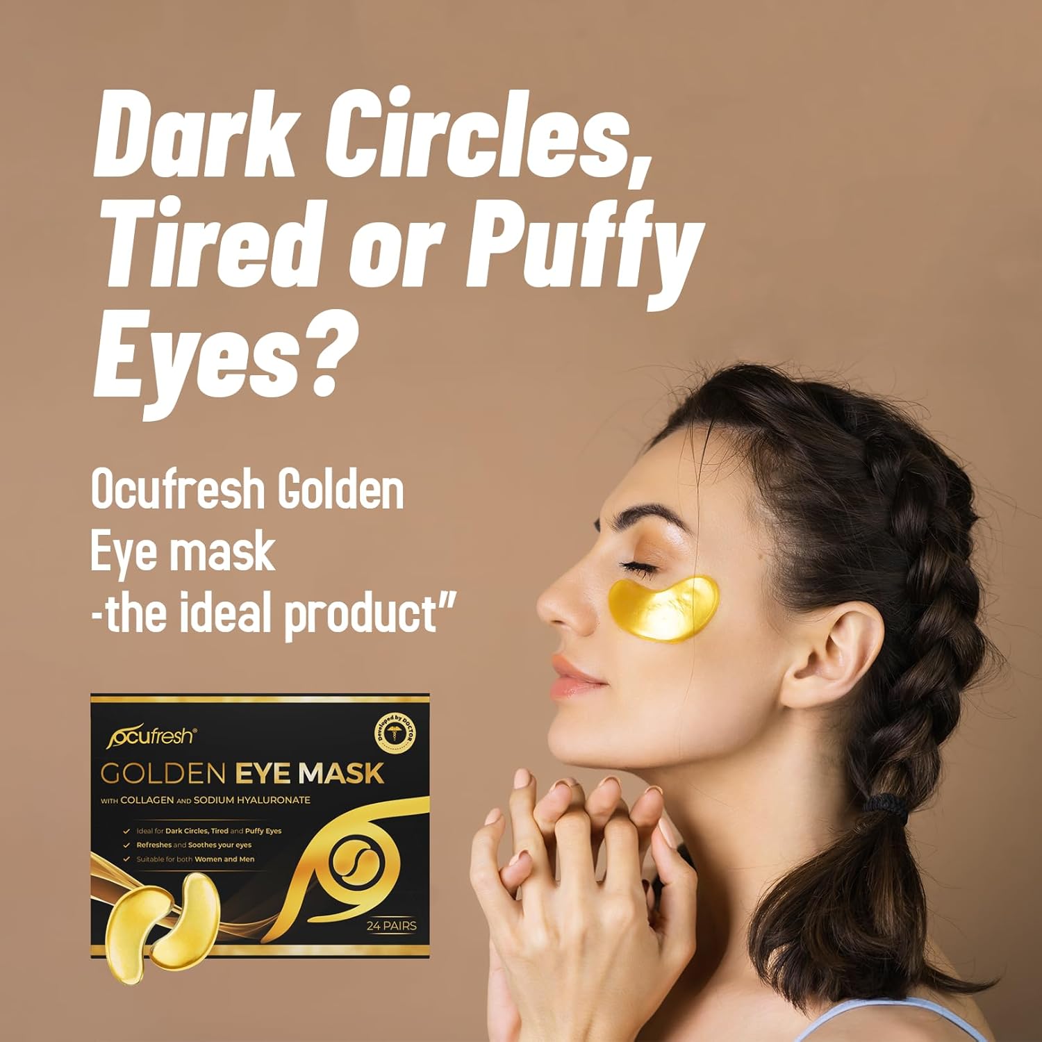 [24 Pair] Golden Eye Mask with Collagen & Hyaluronic Acid - Under Eye Patches for Dark Circles, Puffy Eyes, Wrinkles, and Hydration - Rejuvenating Eye Treatment for Bright, Smooth, and Youthful Skin : Beauty