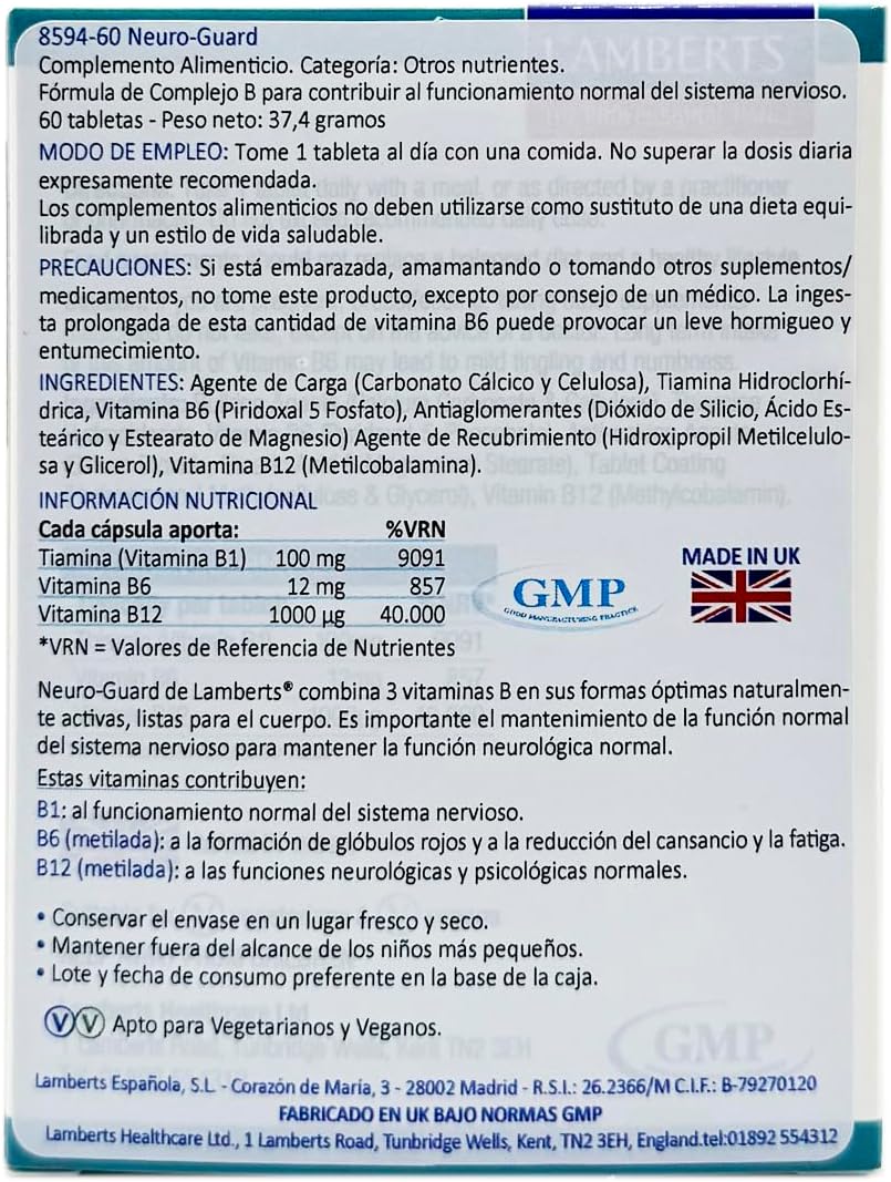 Lamberts Neuro-Guard B Complex With Active B Vitamins - 60 Tablets