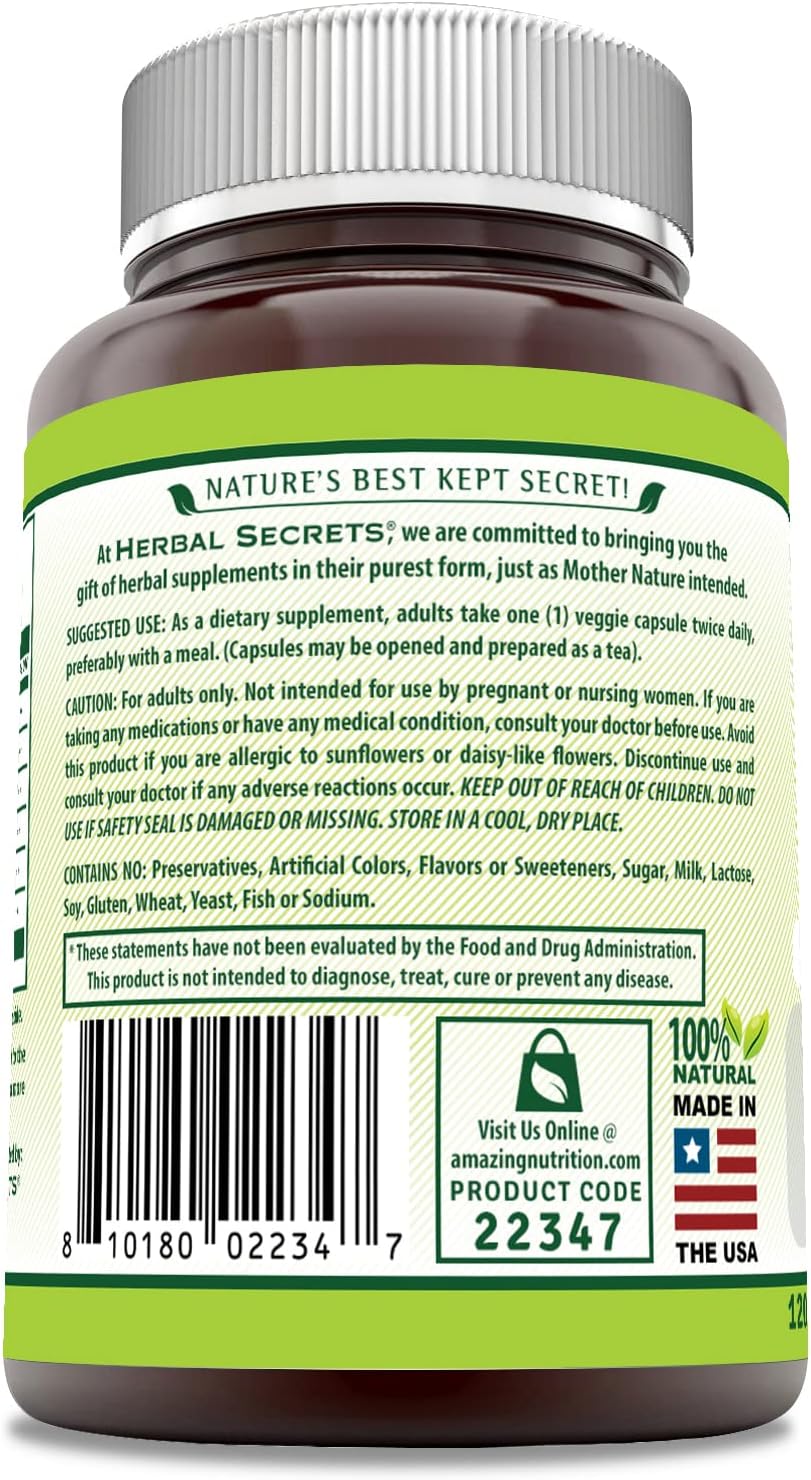 Herbal Secrets Echinacea & Goldenseal Root 450 Mg 120 Veggie Capsules Supplement | Non-GMO | Gluten Free | Made in USA : Health & Household