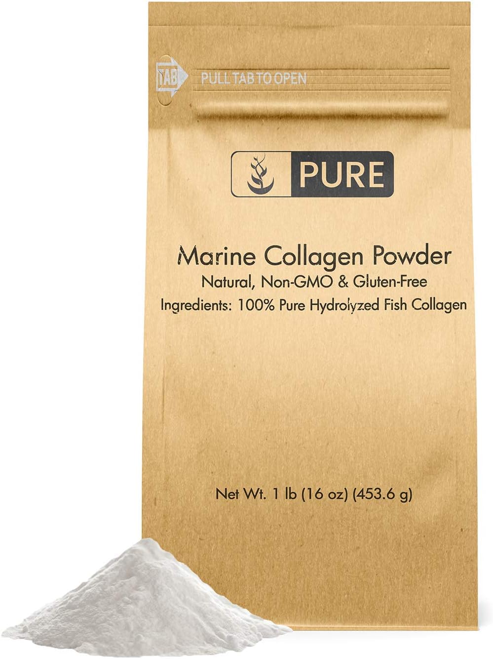 Pure Original Ingredients Marine Collagen Powder (1 Lb) Natural & Unflavored, Protein Peptides, Resealable Bag