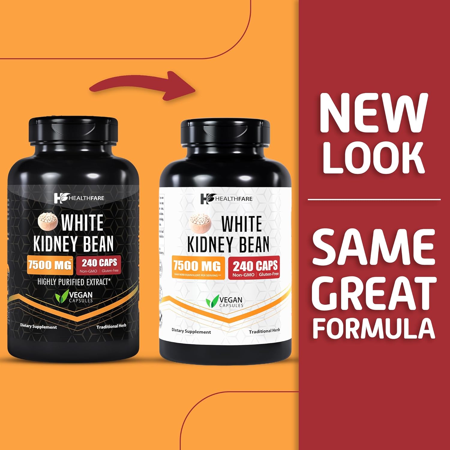 Healthfare White Kidney Bean Extract Supplement, 7500Mg | 240 Veg Capsules | 20X Concentrated | Non-Gmo | Gluten-Free : Health & Household