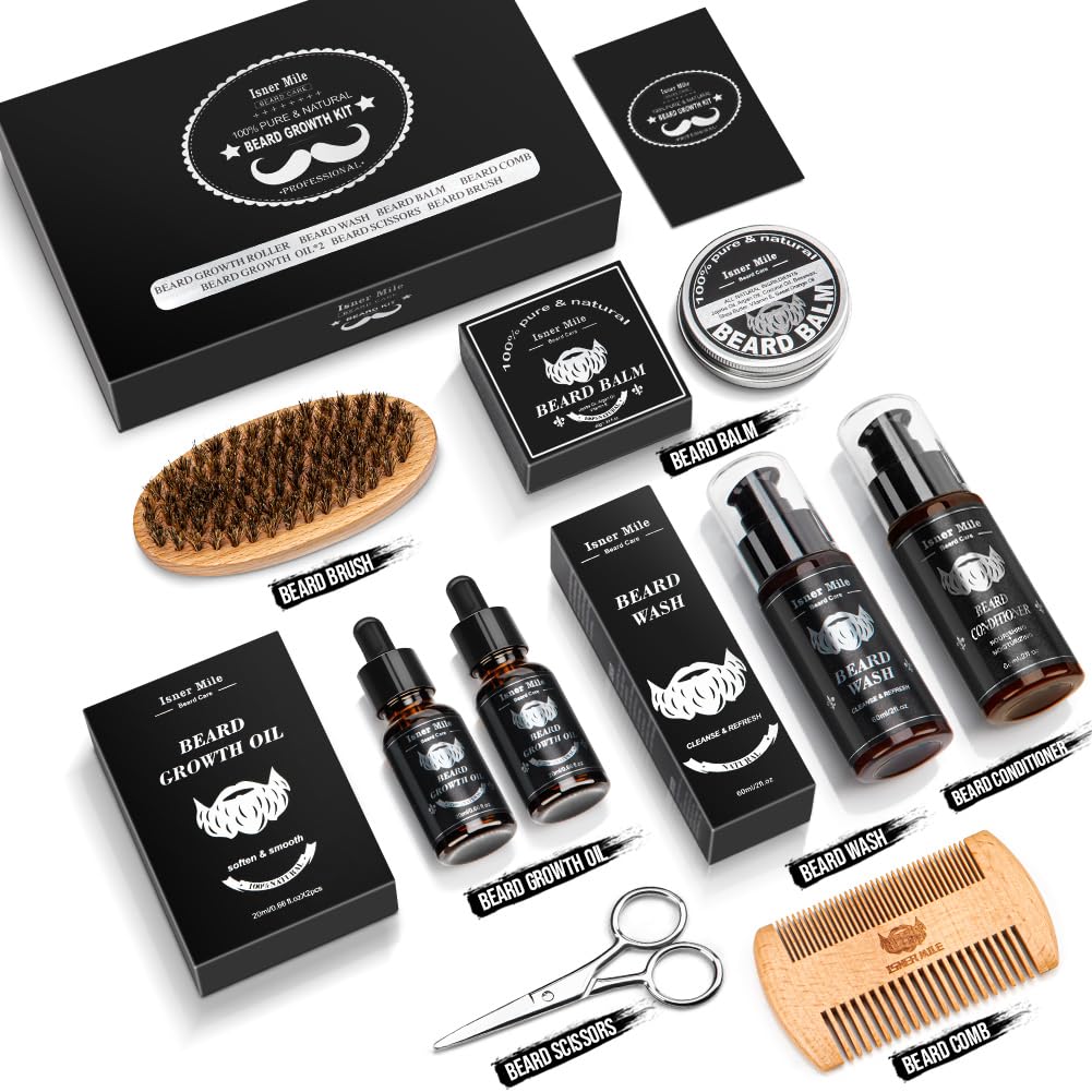 Beard Kit For Men Grooming And Care: With Beard Oil & Balm - Wash/Shampoo & Conditioner - Brush & Comb Sets, Birthday Gifts For Men, Valentines Gifts For Him, Fathers Gifts For Dad, Stocking Stuffers
