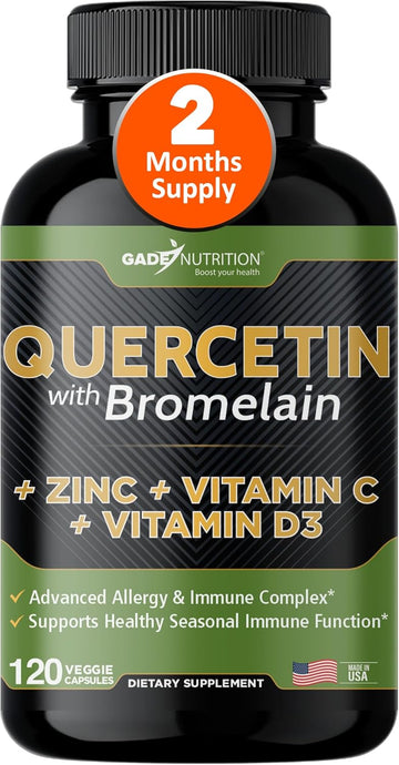 Quercetin With Vitamin C And Zinc - Quercetin 500Mg - Quercetin With Bromelain - Zinc Quercetin - 120 Veggie Caps. Quercetin Supplements + Vitamin D3 (Non-Gmo, Gluten-Free, Vegan) 2 Month Supply