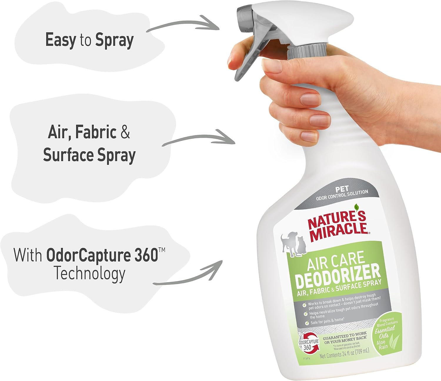 Nature’s Miracle Air Care Deodorizer Air, Fabric and Surface Spray Aloe Rain Scent, 24 Ounces, Pet Odor Eliminator