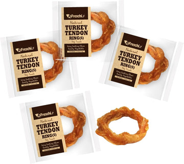 Afreschi Turkey Tendon For Dogs, Dog Treats For Signature Series, All Natural Human Grade Puppy Chew, Ingredient Sourced From Usa, Hypoallergenic, Rawhide Alternative, 4 Units/Pack Ring (Small)