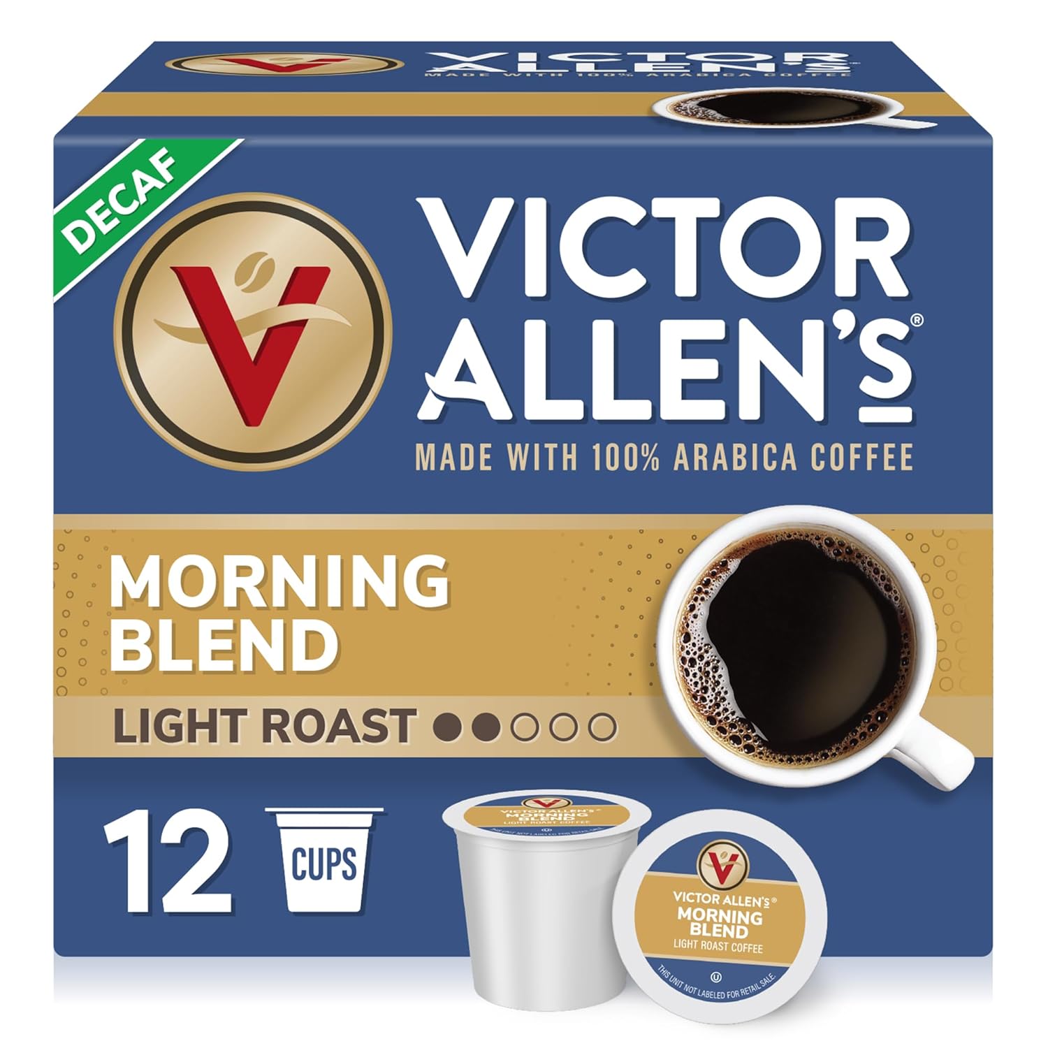 Victor Allen'S Coffee Decaf Morning Blend, Light Roast, 12 Count, Single Serve Coffee Pods For Keurig K-Cup Brewers