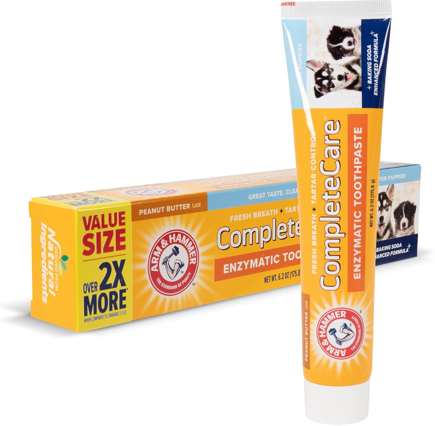 Arm & Hammer Complete Care Enzymatic Dog Toothpaste Value Size | 6.2 Oz Peanut Butter Flavor Enzymatic Dog Toothpaste For Puppies | Great Tasting Dog Toothpaste With Arm & Hammer Baking Soda
