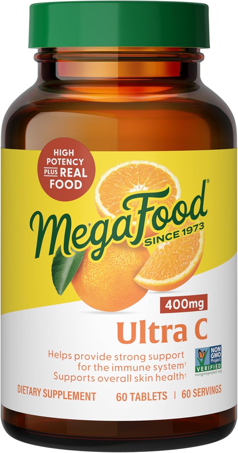 Megafood Ultra C 400 Mg - Vegan Immune Support Supplement With Vitamin C, Made With Real Food Including Broccoli, Carrot, Cranberry & Brown Rice, Gluten-Free, Kosher - 60 Tablets, 60 Servings