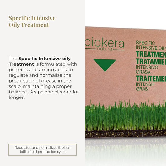 Salerm - Oily Hair Treatment - Intensive Grease Treatment Biokera Natura - 6 X 10 Ml - Intensive Lotion For Oily Hair - With Proteins, Amino Acids, And Beer Yeast - Sebum Regulating