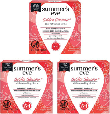 Summer'S Eve Golden Glamour Daily Refreshing Feminine Wipes, Removes Odor, Ph Balanced, 16 Count (Pack Of 3)