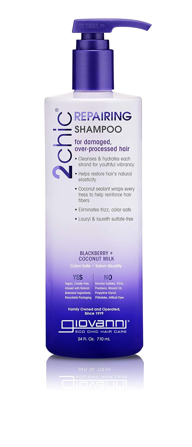 Giovanni 2Chic Ultra-Repairing Shampoo - For Damaged, Over-Processed Hair, Helps Restore Hair'S Natural Elasticity, Blackberry & Coconut Oil, Argan, Shea Butter, Color Safe - 24 Oz