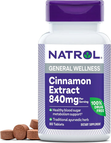 Natrol Cinnamon Extract 1000Mg, Non Gmo, Drug Free, 80 Tablets (Pack Of 1)