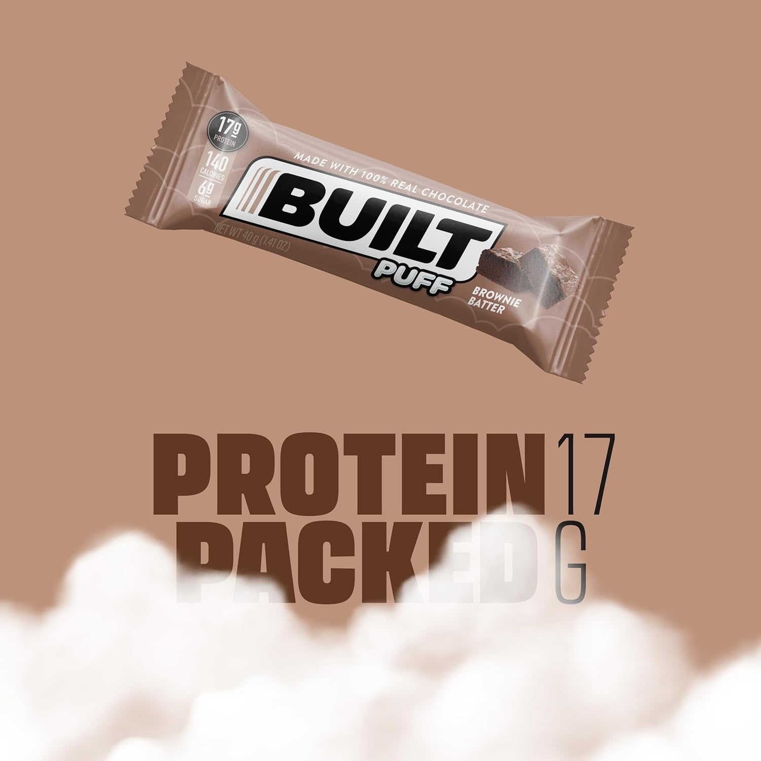 BUILT Protein Bars, Brownie Batter Puff, 12 count, Protein Snacks with 17g of High Protein, Collagen, Chocolate Protein Bar, Gluten Free with 140 calories & 6g sugar, Perfect On The Go Protein Snack : Health & Household