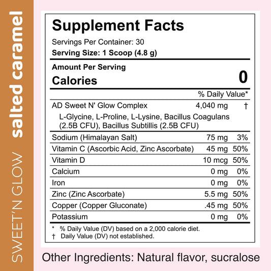 Project Ad Sweet' N Glow Zero Calorie Sugar Free Sweet'Ner With Collagen Building Agents (30 Servings, Unflavored)