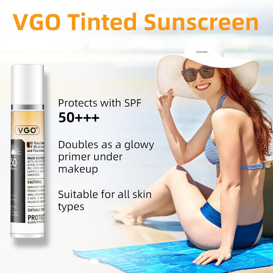 Vgo Tinted Sunscreen With Spf 50, Hydrating Face Sunscreen Moisturizer Foundation Universal Face Sun Cream Makeup Against Uva And Uvb Rays, 50Ml / 1.7Oz