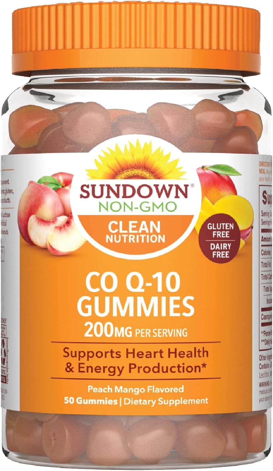 Sundown CoQ10 Gummies, Supports Heart Health, 200 mg, Peach Mango Flavor, 50 Count