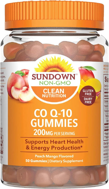 Sundown CoQ10 Gummies, Supports Heart Health, 200 mg, Peach Mango Flavor, 50 Count