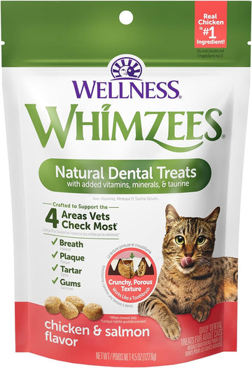 Whimzees Wellness Natural Cat Dental Treats, Chicken & Salmon Flavor, 4.5 Ounce