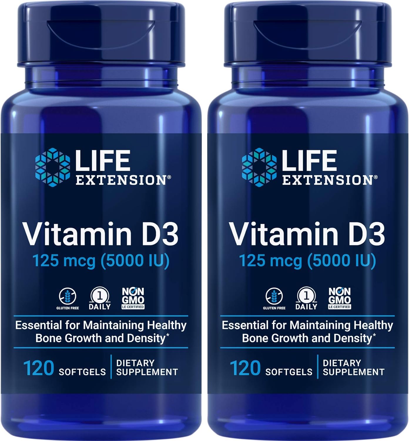 Life Extension Vitamin D3 5000 IU, 120 Softgels (Pack of 2)