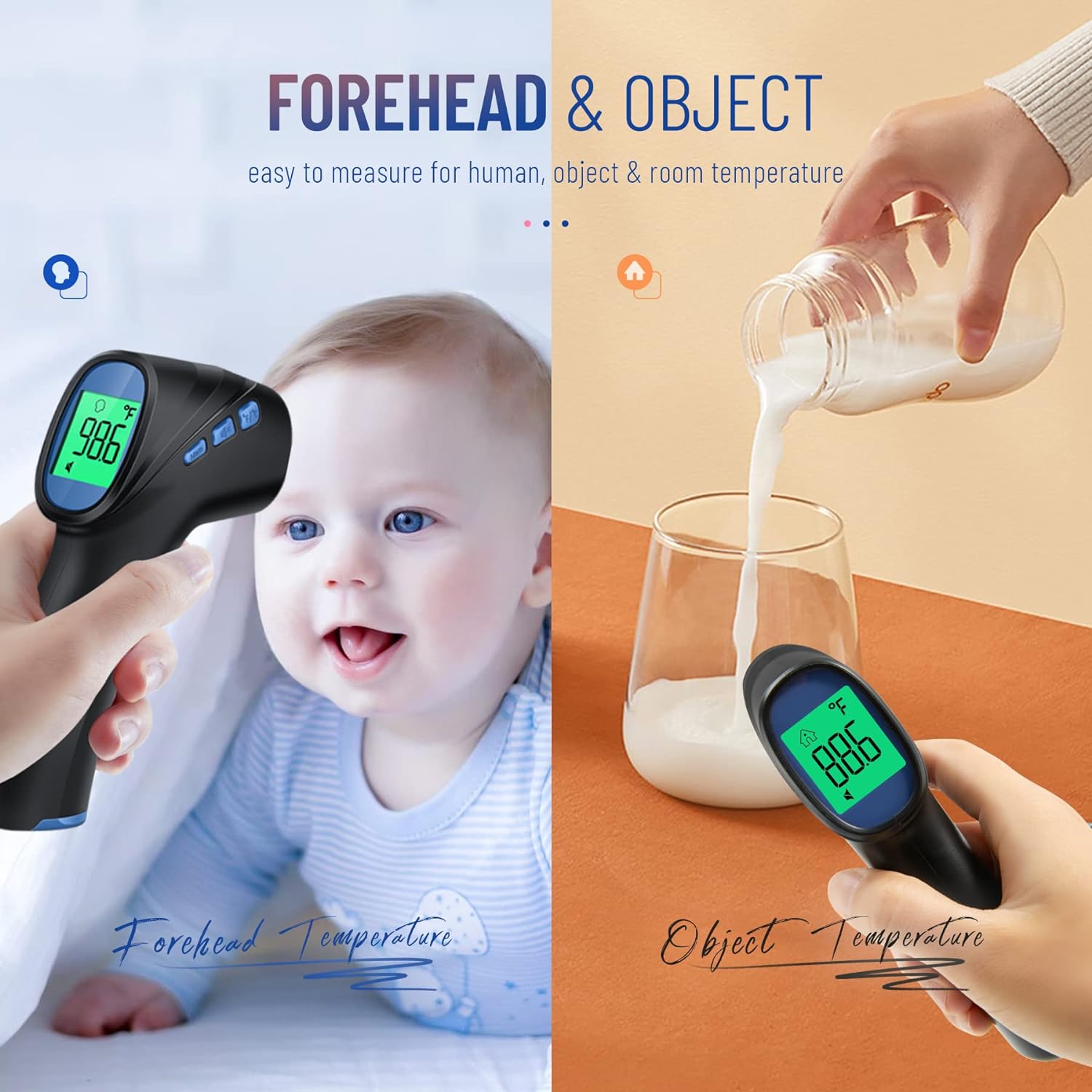 Touchless Thermometer for Adults, Digital Infrared Thermometer Gun with Fever Alarm, Forehead and Object 2 in 1 Mode, Fast Accurate Results (Black) : Baby