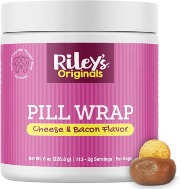 Riley's Pill Wrap for Dogs - Delicious Cheese & Bacon Flavored Pill Paste for Dogs - Wrap Pills, Capsules, Tablets in a Pocket or Pouch to Mask The Taste & Make Pill Time Fun - 8 oz