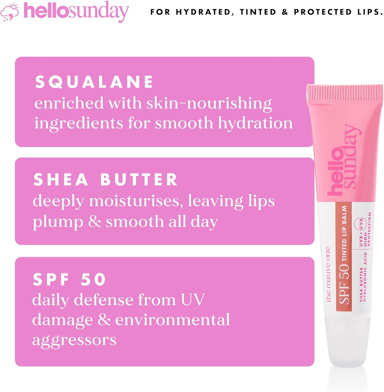 The One Tinted Lip Balm SPF 50 - Mauve by Hello Sunday for Women - 0.5 oz Lip Balm : Amazon.co.uk: Beauty