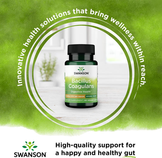 Swanson Bacillus Coagulans - Natural Probiotic Supplement Supporting Digestive Health W/ 6 Billion Cfu - May Support Gi & Overall Gut Health - (60 Veggie Capsules)