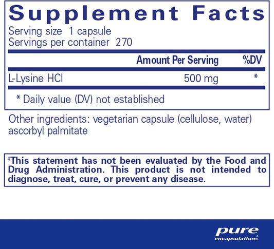 Pure Encapsulations L-Lysine - Essential Amino Acid Supplement For Immune Support & Gum, Lip Health* - With L-Lysine Hcl