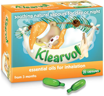 Klearvol Essential Oils Inhalation Capsules | From 3 Months + | Natural Vapours For Day And Night | For Sweet Dreams | Contains Pine Oil, Thyme And Menthol | 20 Capsules |