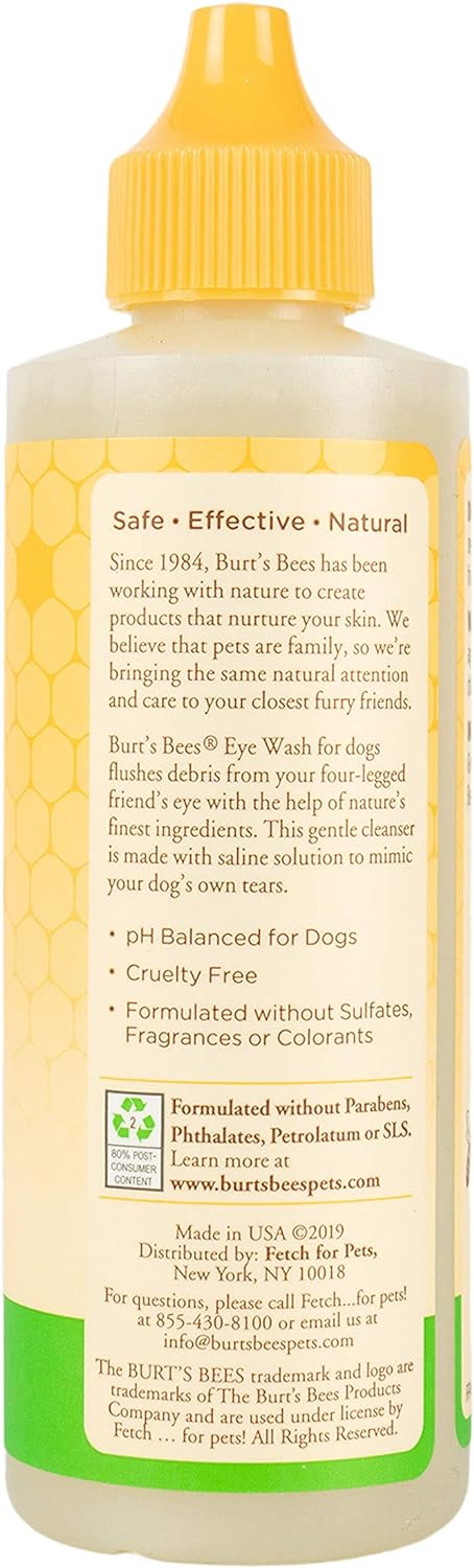 Burt's Bees for Pets Dogs Natural Eye Wash with Saline Solution | Eye Wash Drops for Dogs Or Puppies | Eliminate Dirt and Debris from Dog Eyes with Dog Eye Rinse, 4oz, YELLOW, 4 Fl Oz (Pack of 1)